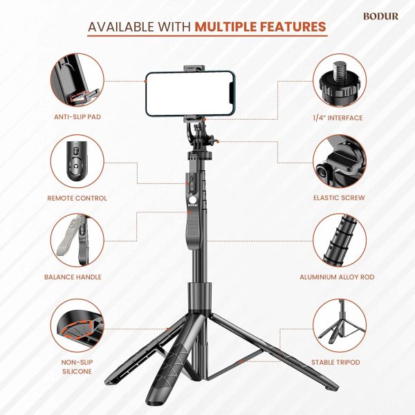 {K-28}Long Video Stand Cum Selfie Stick Tripod with Remote – 360° Rotation Phone Stand with Wireless Remote Con - Image 3
